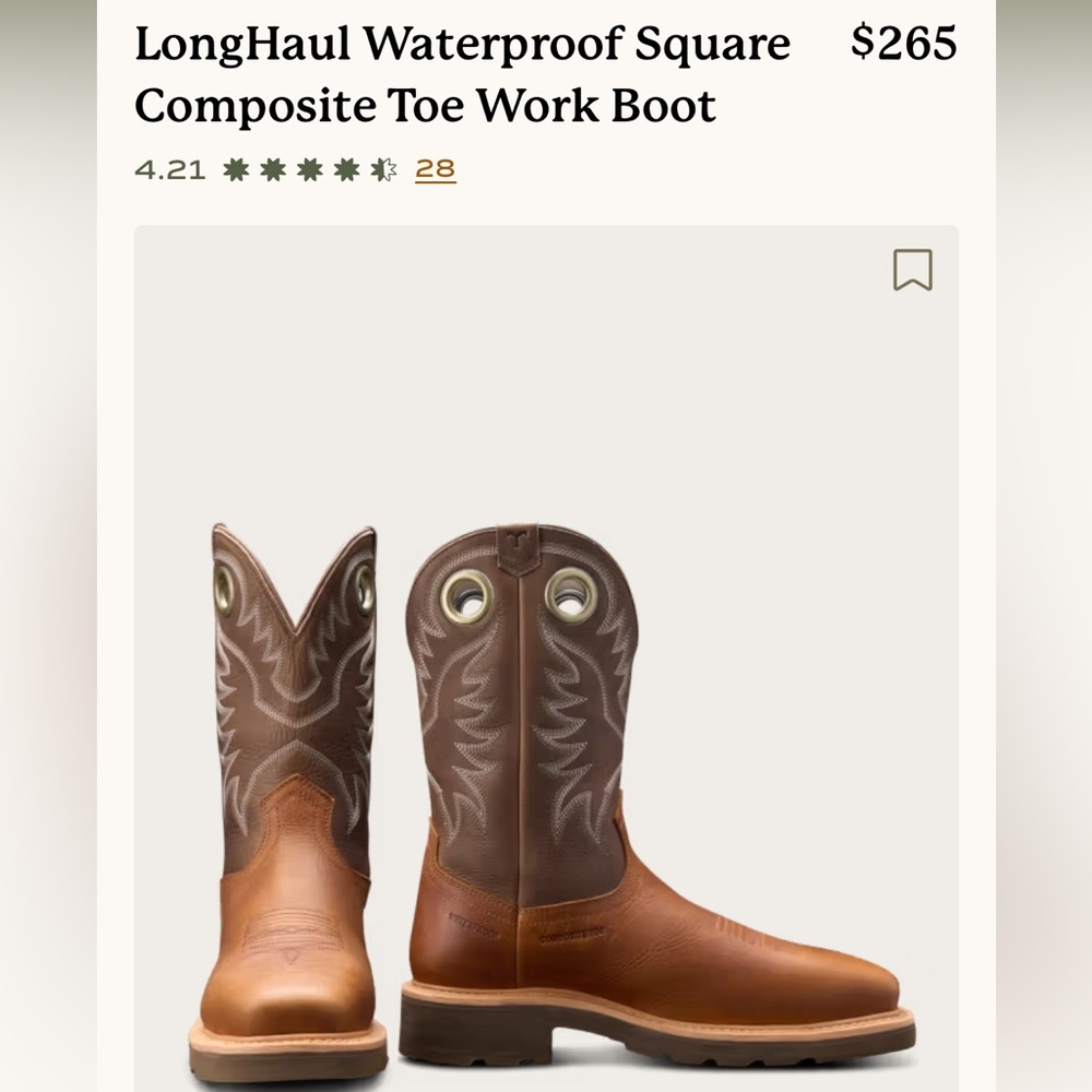 Tecovas LongHaul Waterproof Square Composite Toe Work Boot SADDLE/FOSSIL